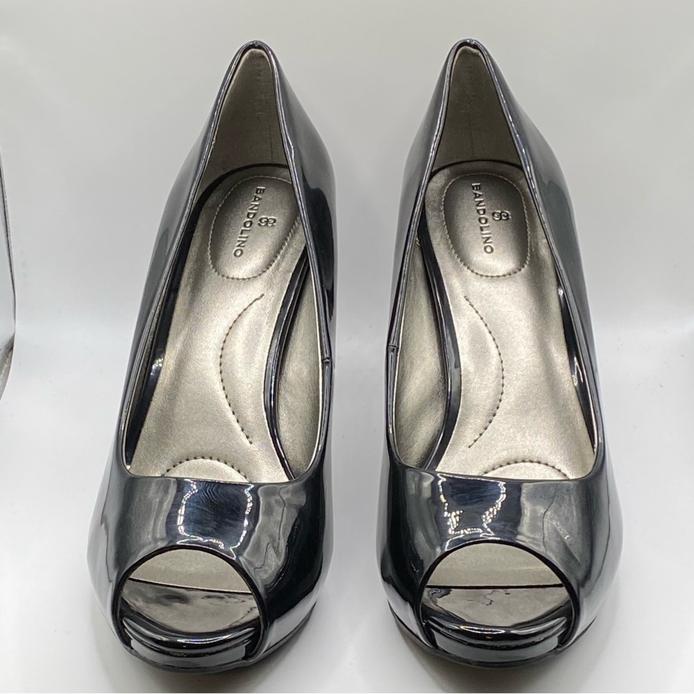 BANDOLINO Rainaa Women’s Black Peep Toe Platform Pump Patent Leather Size 8.5M